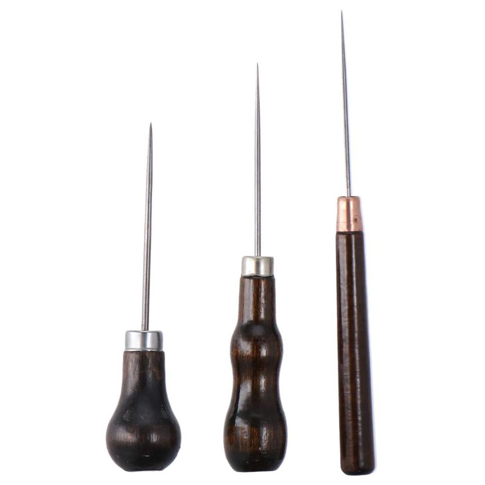 Leatherwork Punching Tool - 3Pcs Wooden Handle Scratch Awl Tool,Leather