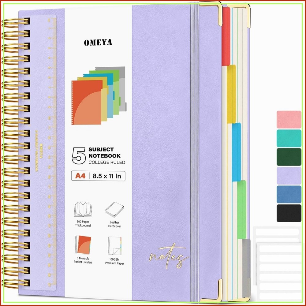 Leatherwork Images - A4 Leather 5-Subject Notebook, 300 Pages