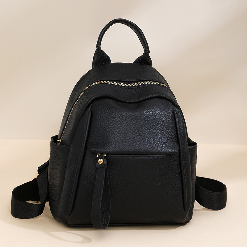 Leather Work Rucksack - Litchi Pattern Leather Backpack Compact Casual