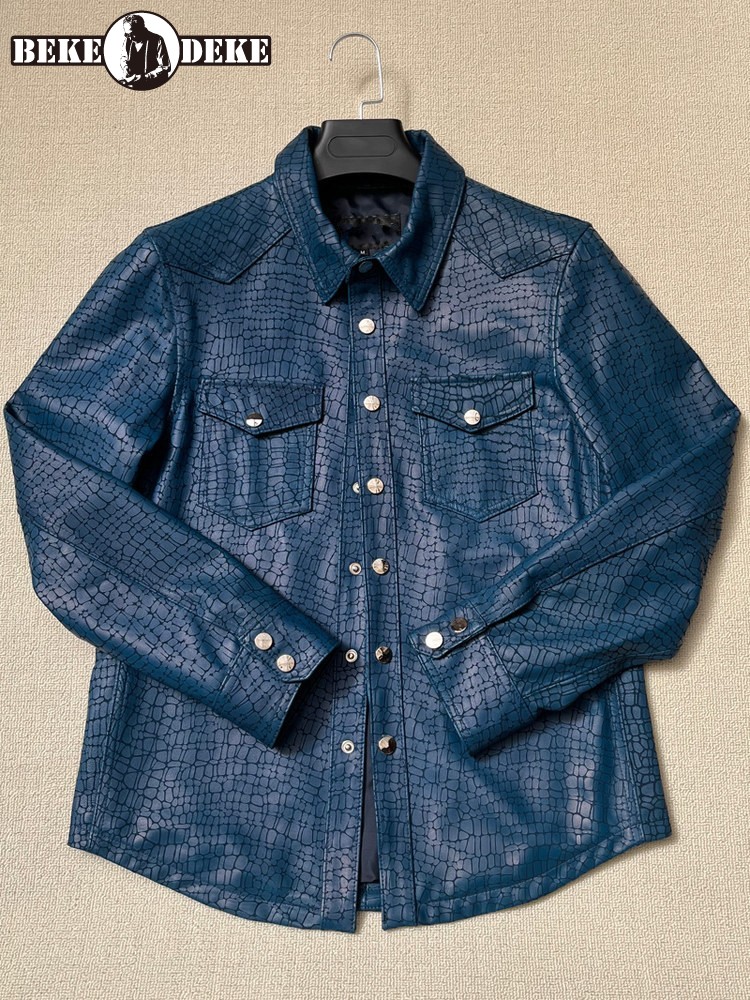 Leatherwork Patterns - Men Spring Crocodile Pattern Real Sheepskin
