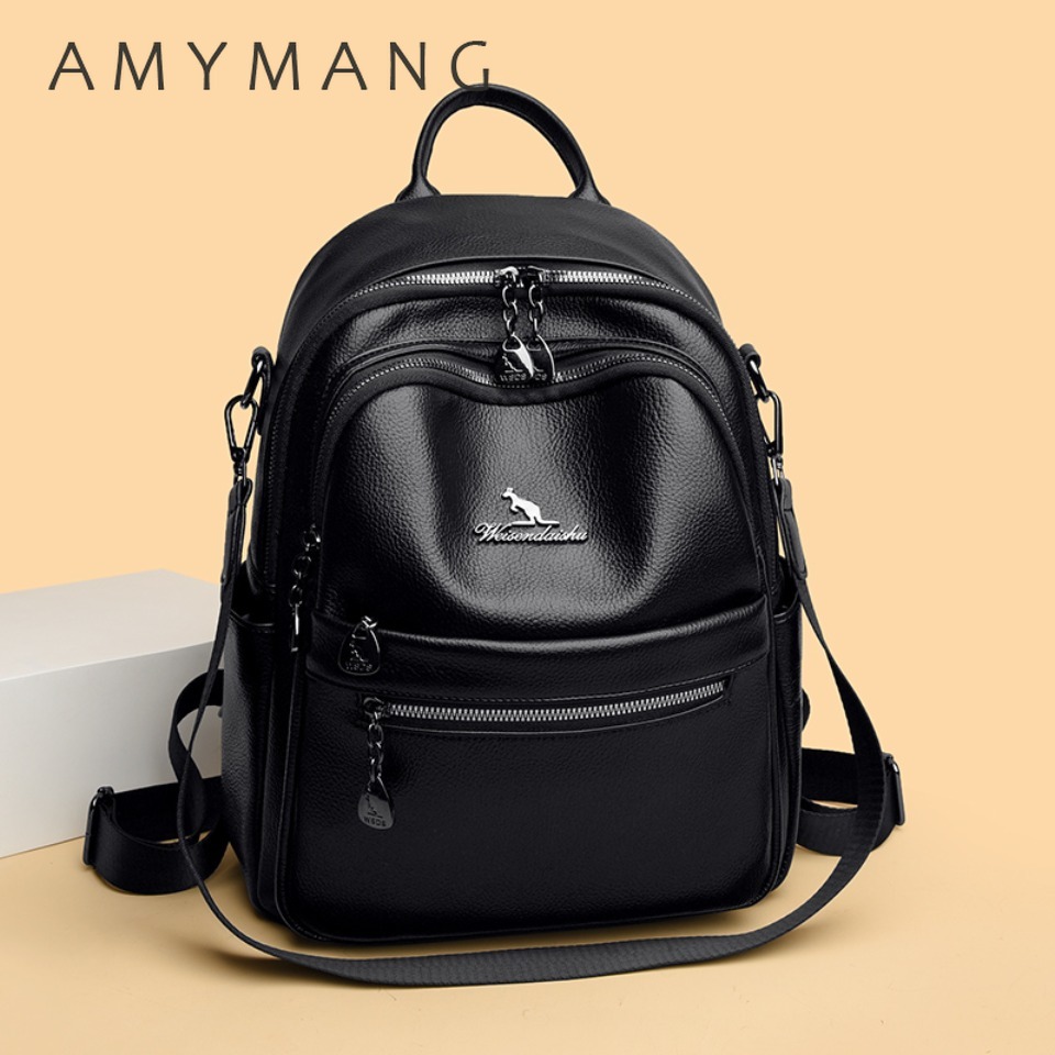 Leather Work Womens Backpack - Pebbled Leather Texture Backpack 2-Way Convertible
