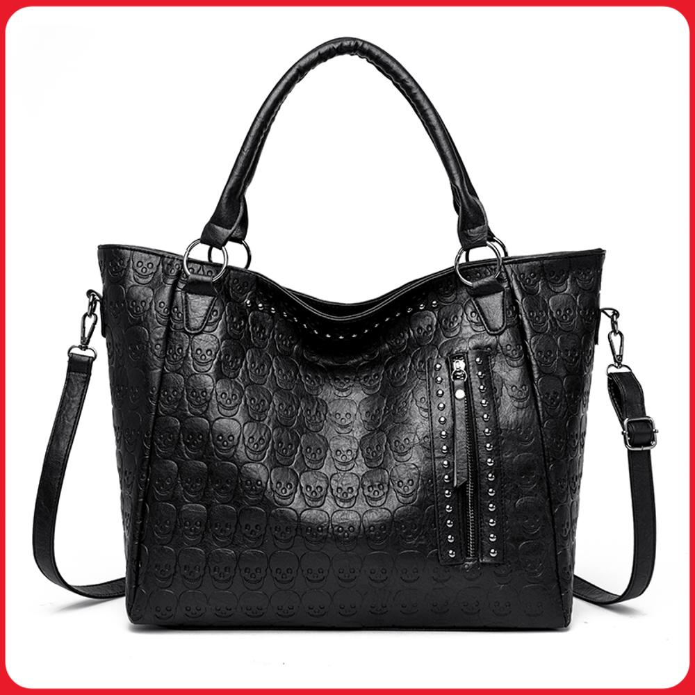Leather Work Handbags For Women - Punk Skull Crossbody Bag PU Leather