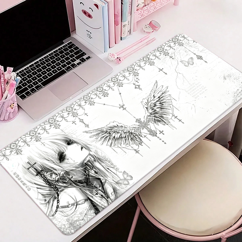 Leatherwork Table - Leather Mousepad Black White Anime Aesthetics